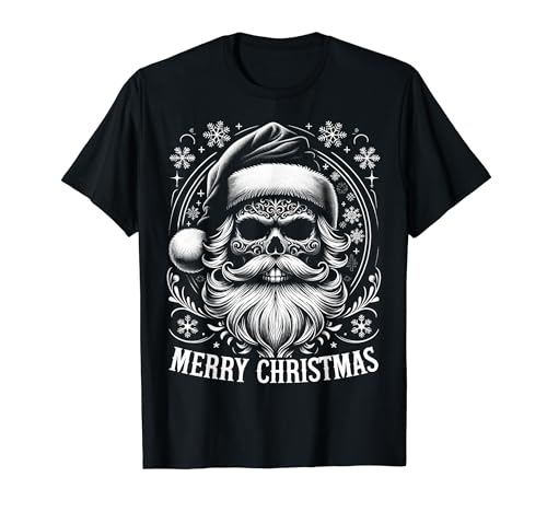 Vintage Crâne Père Noël Flocons de neige Merry Christmas Retro X-Mas T-Shirt