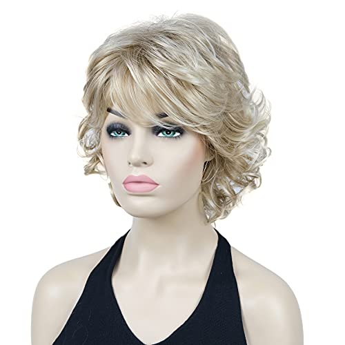 Lydell 12" Short Curly Wigs Soft Shaggy Layered Classic Cap Full Synthetic Wigs (15Bt613 Blonde Mix) #TOP2