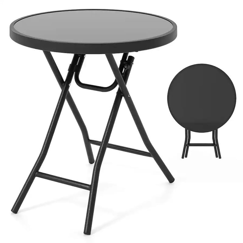 Divik Bistro Table Tempered Glass Top Coffee Table for Balcony, Backyard & Cafe Use | Foldable Patio Coffee Bistro Table - 2 Or 4 Person Easily Sitting (1Pcs)-image-48