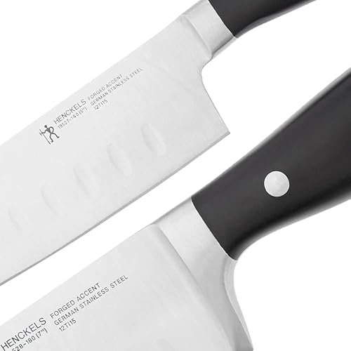 Vista 24 de Henckels Cuchillo Santoku Forged Accent de 7 pulgadas, color negro