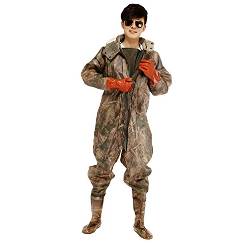Xinwcang Profesional Pantalones de Pesca, Impermeables Camuflaje Vadeador Waders Pesca Pescadores PVC Botas Altas como la Imagen1 (+ Guantes) 42