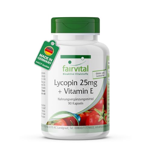 fairvital Lycopin Kapseln mit Vitamin E, 90 Kapseln, schluckfreundlich, 25mg Lycopin, VEGAN, mikroverkapselt