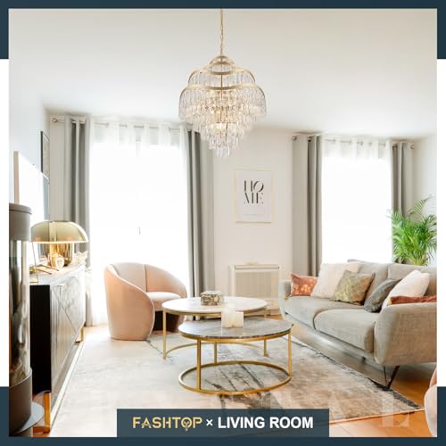 Fashtop 9-Tier Gold Crystal Chandelier 16 Lights Luxury Light Fixtures 24" K9 Crystal Pendant Ceiling Lighting for Living Room Dining Room Foyer Bedroom Kitchen, E12 by Fashtop - Image 5