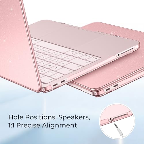Image of EooCoo Compatible with Apple 2026 MacBook Neo Case 13 inch Mac Laptop A3404 with A18 Pro Chip & 13 inch Liquid Retina Display, Sparkly Transparent Hard Shell, Plastic Snap-on Cover, Glitter Crystal Blush