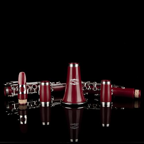 Image of Glory GLY-CLARD Professional Ebonite Bb Clarinet with 10 Reeds, Stand, Hard Case, Cleaning Cloth, Mouthpiece Brush and Pad Brush,Red
