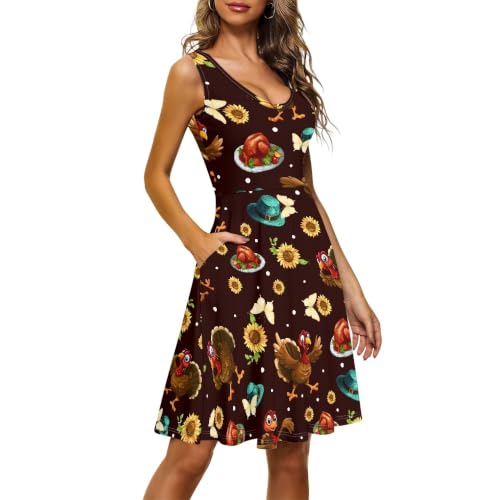 Image of TOADDITDO Women's Sleeveless O Neck Beach A-Line Party Coctail Tank Dresses Flared Sundress