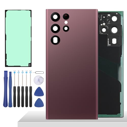 YHX-OU 6.8'' Rouge Cache Batterie pour Samsung Galaxy S22 Ultra 5G Vitre arrière avec lentille, Coque arrière de Batterie Remplacement pour Galaxy S22 Ultra 5G + Outil