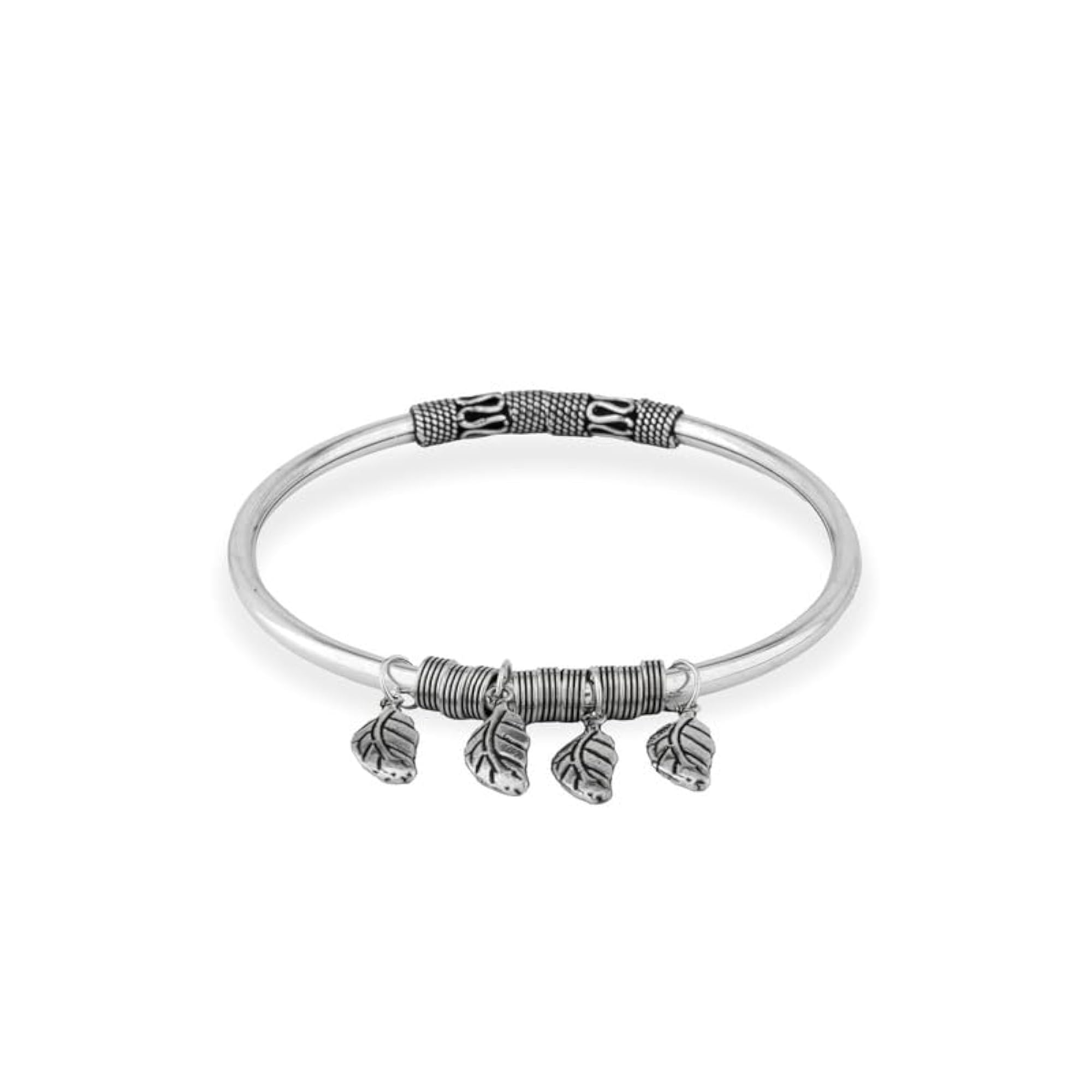 Women's 925 Pure Silver Oxidised Leaves Charm Kada