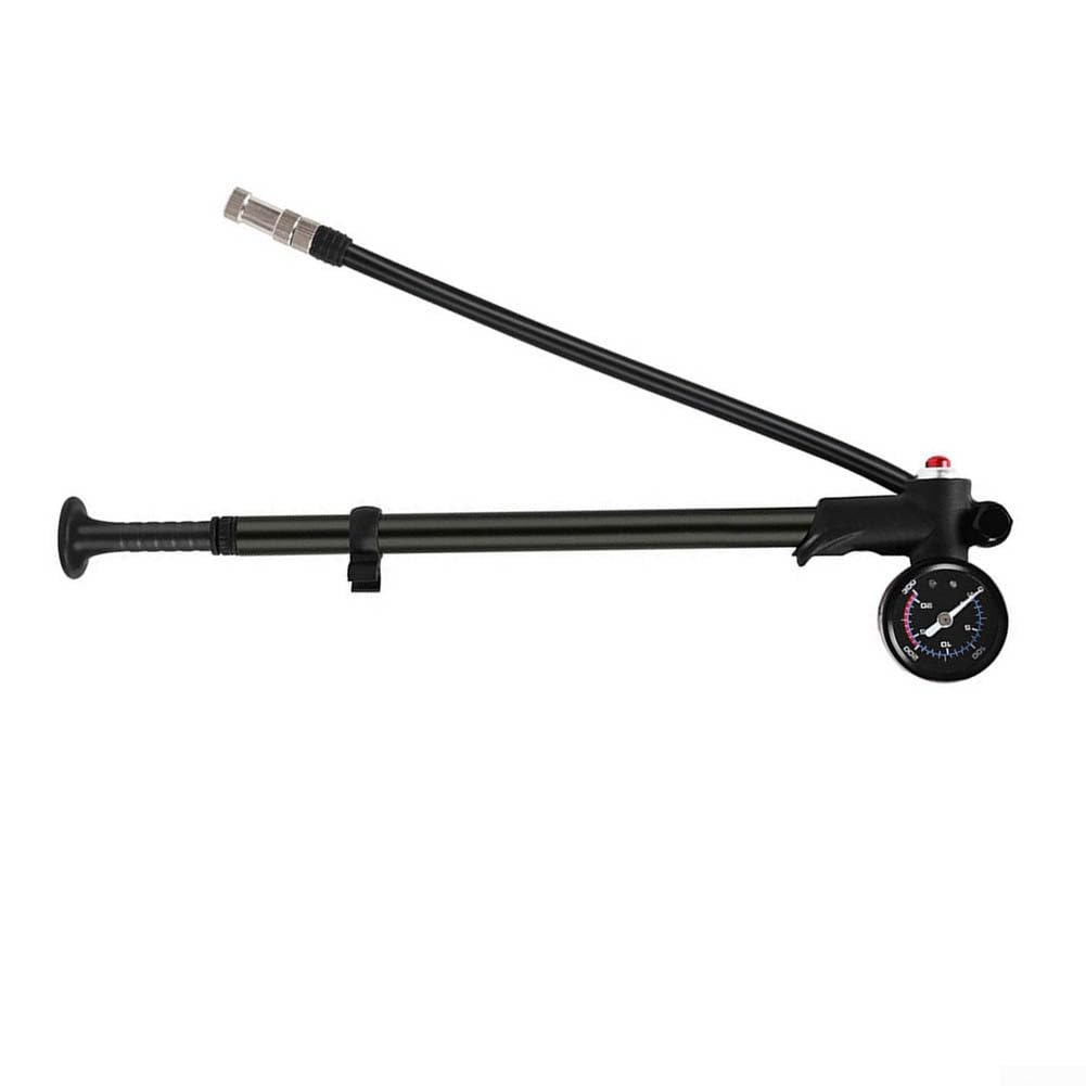 Bomba de horquilla de suspensión de bicicleta de aleación de aluminio de 300 PSI con manómetro para amortiguador trasero y neumático para válvula Presta para Schraders, color negro
