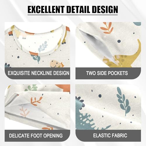 ALAZA Cute Dinosaur Leaves Pajamas Short Sleeve 2 Piece Sleepwear Top and Bottom Pajama Set Unisex4