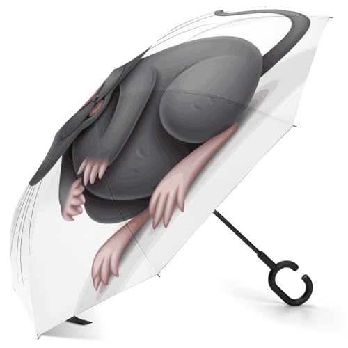 QMNBTES Paraguas invertido de ratas grises, resistente al viento, para lluvia, protección solar UV, paraguas boca abajo, paraguas portátil compacto de viaje, cierre automático, para mochila de coche