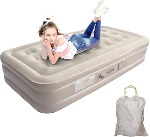 Image of Pvc ASingle Air Bed, Inflatable Bed with Built-in Electric Pump, 3 Mins Quick Self-Inflation /Deflation Guest Air Mattress, Blow Up Bed for Home Portable Camping Travel(Multicolor)