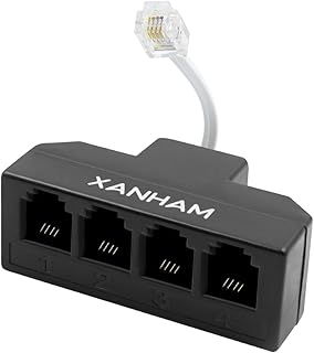 RJ11 Cable 4 Way Splitter 6P4C Connector Phone Line Cord Adapter with 3 inch Cable for Landline Telephone Wire, Black, AV01403