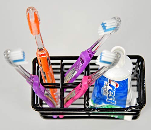Home-X Toothbrush Holder, Stainless-Steel Bathroom Organizer, Bathroom Counter Organizer And Storage, Shaver Holder, Brush Holder, 4 ¾" L X 2 ¼" W X 4" H, Black #TOP5