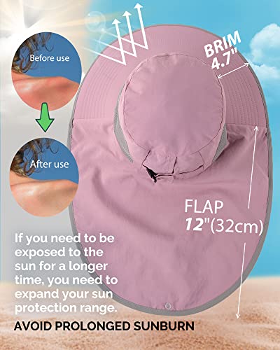 Camptrace Wide Brim Upf 50+ Uv Protection Hiking Sun Hats Fishing Gardening Hats With Large Neck Flap For Womens Mens Nylon, Pink #TOP2