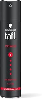 TAFT Schwarzkopf Power Hair Spray With Caffeine Formula For Strengthening Hair Hold 5, 72Hr Hold Protection From UV Rays, Wind And Humidity, No Stickiness, Easy To Brush Out, Salon Like Finish- 250Ml