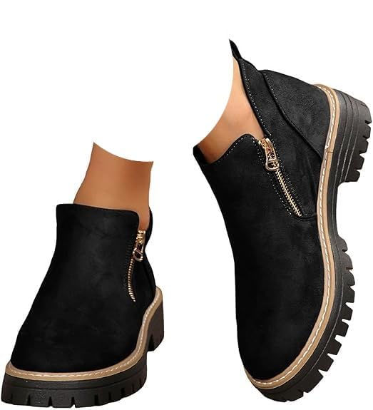 Ankle Boots for Women 2025 Low Heel Chunky Platform Heeled Short Booties Non Slip Outdoor Walking Shoes Fall