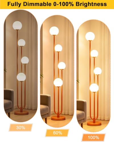 Image of Lightdot Orange Globe Floor Lamp 4-Lights Dimmable Floor Lamps with 3000K Bulbs Included Unique Mid Century Modern Tall Standing Lamp with 5Lbs Heavy Base for Living Room /Bedroom /Sofa Beside