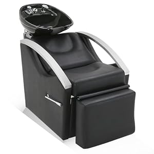 BarberPub Ceramic Bowl Shampoo Chair Extended Ceramic Shampoo Bowl Sink Chair Station for Spa Beauty Salon Professional Hair Salon Equipment 9077 (Black)