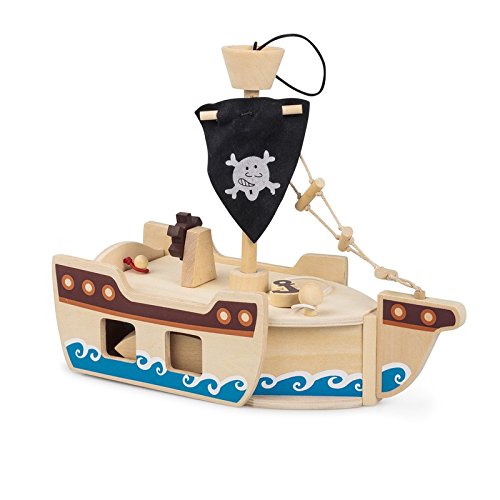 Tobar Piratenschiff aus Holz mit Anker und Segel (32 cm lang, zehnteiliges Spielset) – Bild 4