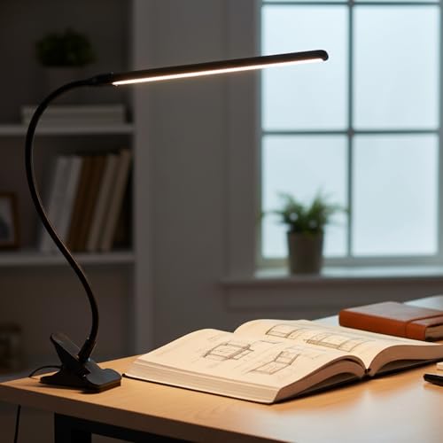 Image of BURAKH Clip on Desk Lamp LED Reading Night Light USB Clamp Work Adjustable Flexible 4000K (Black)