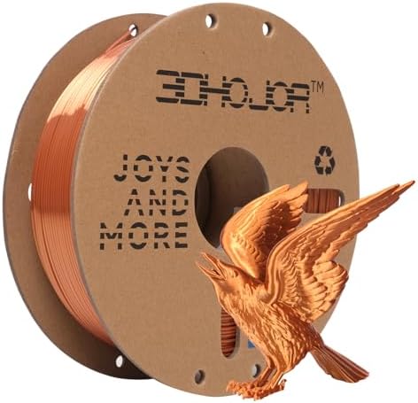 3DHoJor Silk PLA Filament 1.75mm, PLA Filament 1.75mm Silk Shiny 3D Printer Filament, 1kg Cardboard Spool (2.2lbs), Dimensional Accuracy +/- 0.03 mm, Fit Most FDM Printer(Red Copper)