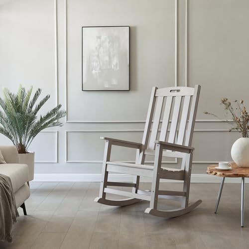 Image of Psilvam Outdoor Rocking Chairs Set of 2, Oversized Porch Rocker (Gray)