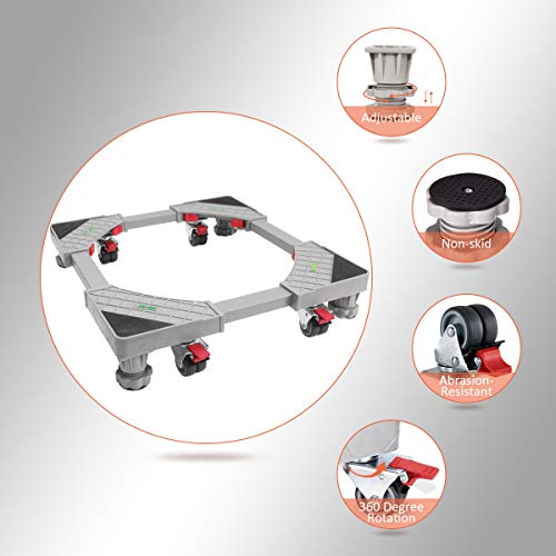 Strong Refrigerator Stand Washer Dryer Stand Moving Dolly Rollers with 4 Adjustable Feet and 8 Locking Rubber Casters Wheels for Fridge Washing Machine Pedestal