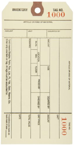 Aviditi Inventory Tags with Numbered Tear-Off Stub, #8 6 1/4