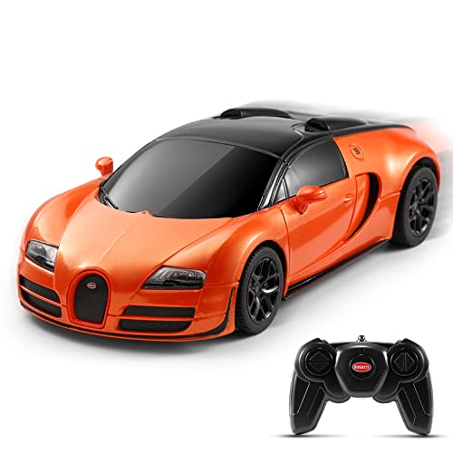 SainSmart Jr. x Rastar Bugatti Toy Car 1:24 Remote Control Bugatti Veyron Chiron Race Car, Licensed RC Hobby Model Vehicle for Boys Kids and Adults, Orange