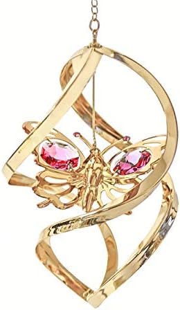 24k Gold Spiral Butterfly Ornament with Mascot Crystals (Red)