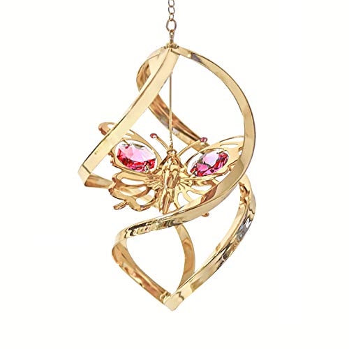 24K Gold Spiral Butterfly Ornament With Mascot Crystals (Red) #TOP24