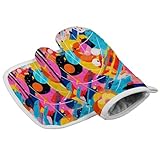 Pop Art Style Oven Mitts and Pot Holders 2pcs Set, Heat Resistant Oven Gloves and Hot Pads with Hanging Loop, Kitchen Gloves for Cooking Baking Grilling