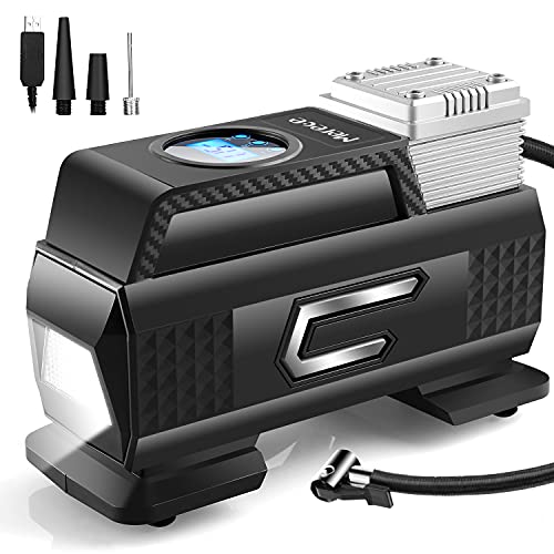 Merece Tire Inflator Portable Air Compressor AC/DC 12V Air Compressor for Car Tires, Cordless Tire Pump with Rechargeable Built-in Battery Small Digital Quiet Tire Air Compressor with Pressure Gauge