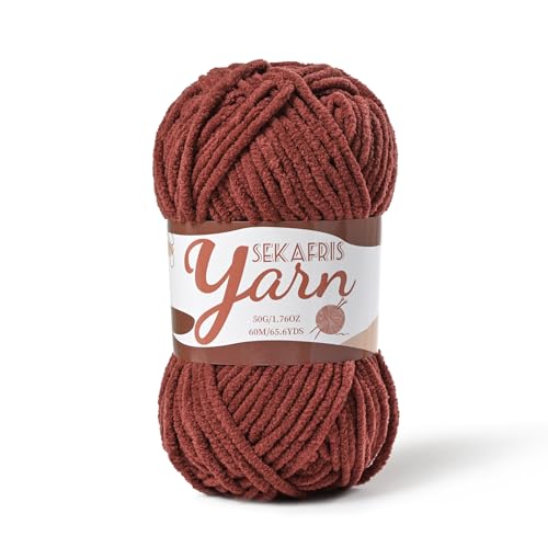 Image of Fluffy Velvet Yarn for Crocheting,Baby Blanket Yarn for Crocheting Soft,50g(65.6yds) Amigurumi Yarns,Plush Chenille Crochet Yarns,Puzzle Yarn for Crochet Weaving Craft(Coffee)