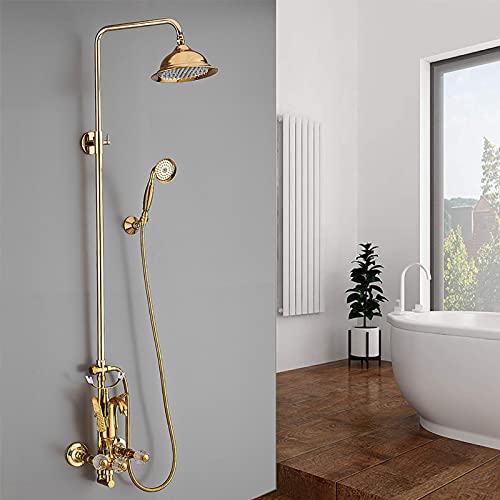 Robinet de douche complet or avec pommeau de douche et douchette