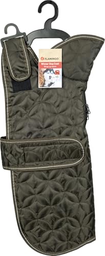 Flamingo Hundemantel Winter – Ushi Khaki – 45cm – warm & modisch – Polyester – wasserabweisend – Fleece-Innenfutter – Klettverschluss – reflektierend – Geschirröffnung