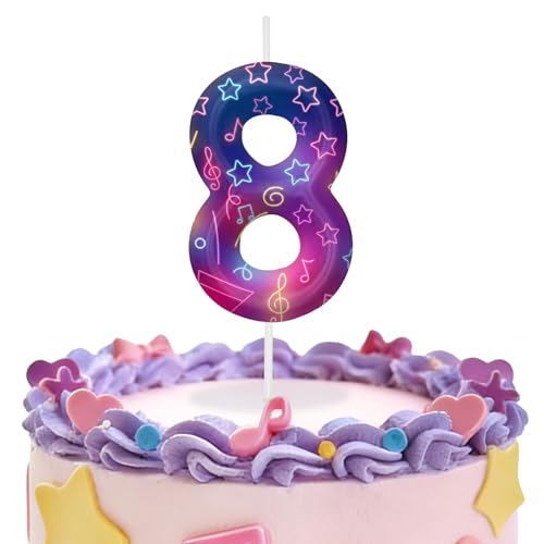 Image of Purple Number 8 Birthday Candles, Cartoon Themed Cupcake Toppers for Boys Girls Cake Decorations, Cake Toppers, Birthday Decorations Party Supplies, Number Candles for Party Decor