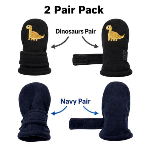 Image of N'Ice Caps Little Kids and Baby Easy-On Sherpa Lined Fleece Mittens - 2 Pair Pack