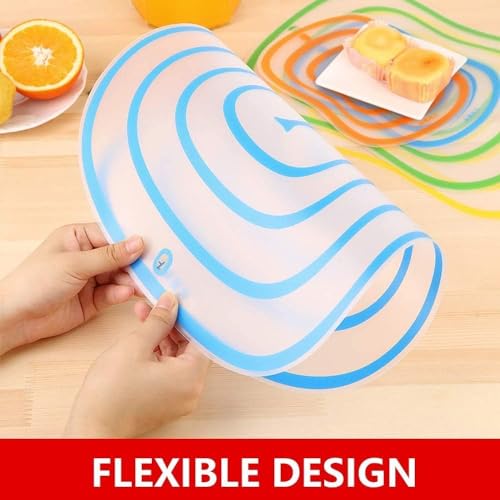 Image of 2Pcs Flexible Non Slip Cutting Mat for Kitchen, Food Grade Plastic Chopping Board Sheet for Fruits, Vegetables & Meat, Reusable Foldable Easy Clean Cutting Pad (Multi Color)