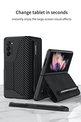 Image of BOUNCEBACK Wallet Flip Case Cover with Pen (Free) for Samsung Galaxy Z Fold2 5G / Galaxy Fold 2 5g Case Cover - (Leather | CarbonFiber Black)