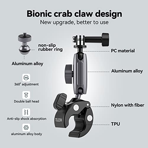 TELESIN Bike Handlebar Clamp Mount Motorcycle Mount for GoPro Hero 13 12 11 10 9 8 7 Insta360 X5 X4 DJI Osmo Action 5 Pro 4 Action Cameras Accessories - Image 3