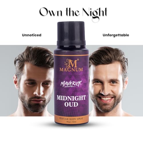 Image of Magnum Maverick Midnight Oud Perfume Body Spray for Men - Exotic Oud, Rose & Saffron Scent for Date Night | Seductive Long-Lasting Arabic Fragrance | 150ml