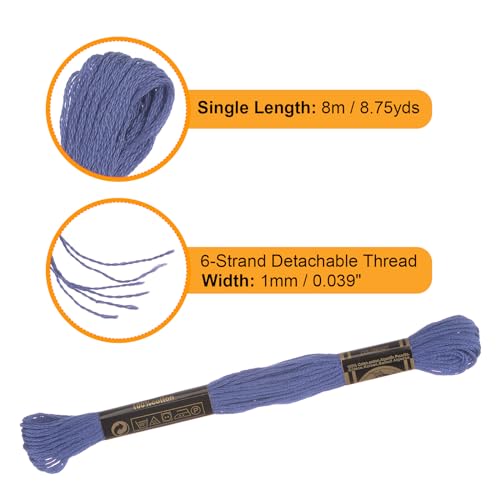 Image of HARFINGTON 12 Skeins Embroidery Floss 8.75yds(8m) Egyptian Long-Staple Cotton Cross Stitch Thread for Sewing DIY Bracelet Yarn String and Crafts, Middle Blue Purple(6032)
