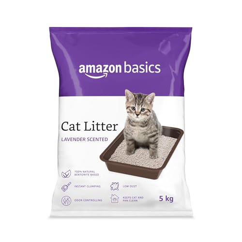 Image of Amazon Basics Scoopable Smart White Bentonite Cat Litter | Lavender Fragrance | Scented Cat Litter |20kg