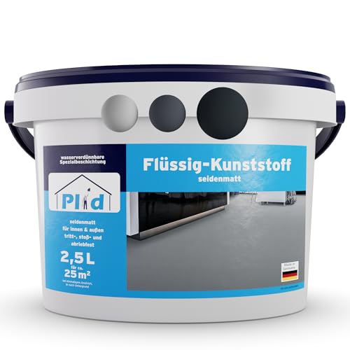 Plid® Flüssigkunststoff Innen & Außen, Anthrazitgrau 2,5L - Flüssiger Kunststoff - Schutzschicht für Boden & Wand- Betonfarbe Wasserfest - Bodenbeschichtung Terrasse, Werkstatt, Keller - Flüssig PVC