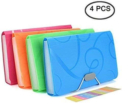 13 Pockets Expanding Files Folder Small Expandable File Folder with Tabs Organizer for Receipts Coupons and Tickets,4 Pack