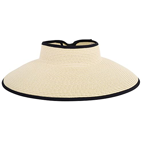 Simplicity Women's UPF 50+ Wide Brim Roll Up Sun Hat Straw Visors for Women Light Beige