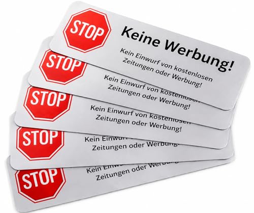 Keine Werbung Aufkleber für Briefkasten 5 Stück Silberfolie 67×21 mm Stop Werbung Schild Wetterfest & UV-beständig extra starke Folie