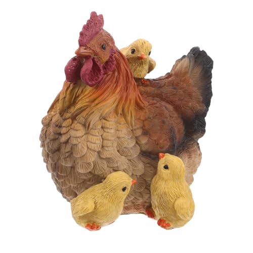 Yofab Figurine de poule en résine d'extérieur - Statue de famille de poussins - Statue de poulet réaliste pour jardin et ferme - Figurines d'animaux...